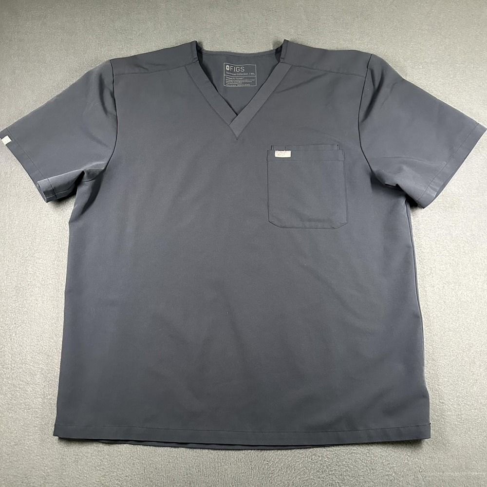 FIGS Scrub Shirt Mens 2XL Gray Technical Collection V Neck Pocket Medical PO2316